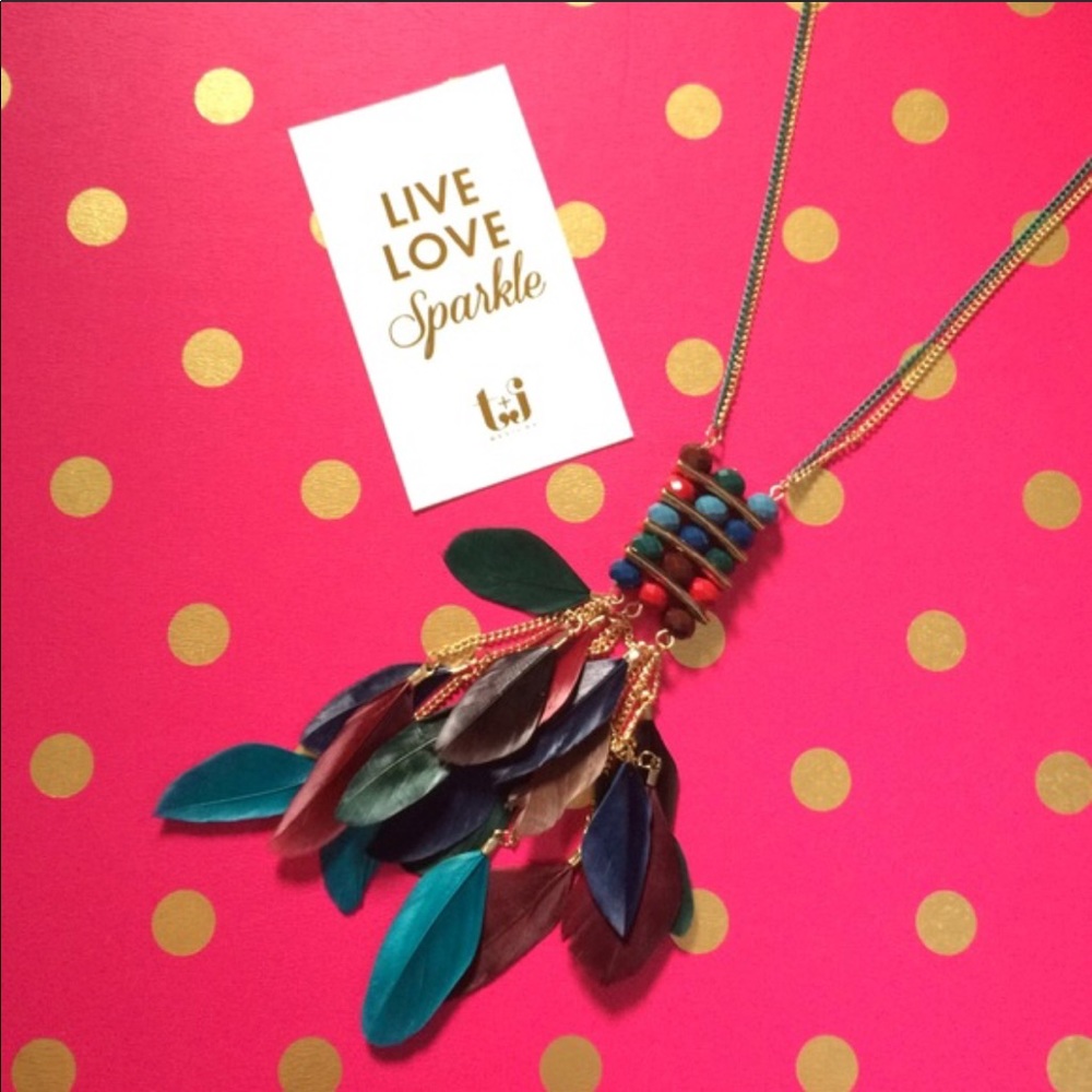 Crystal Tassel and Feather Necklace